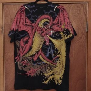 Vintage 1993 Liquid Blue Fire Breathing Dragon T-shirt